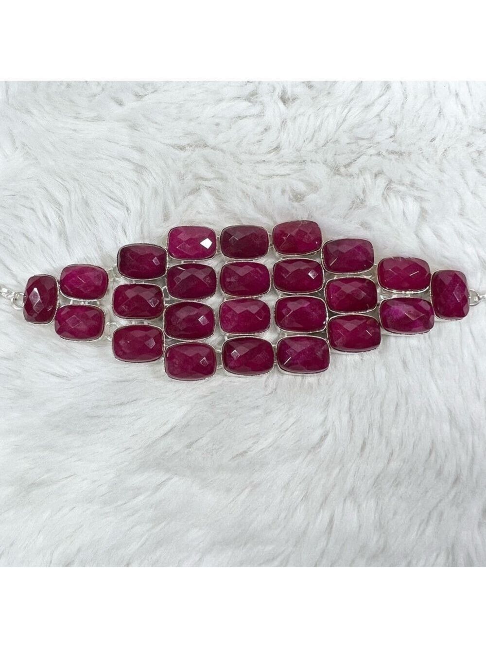 Faceted Ruby 925 Synthetic Gemstone Large Necklace & Bracelet Set - Picture 7 of 8